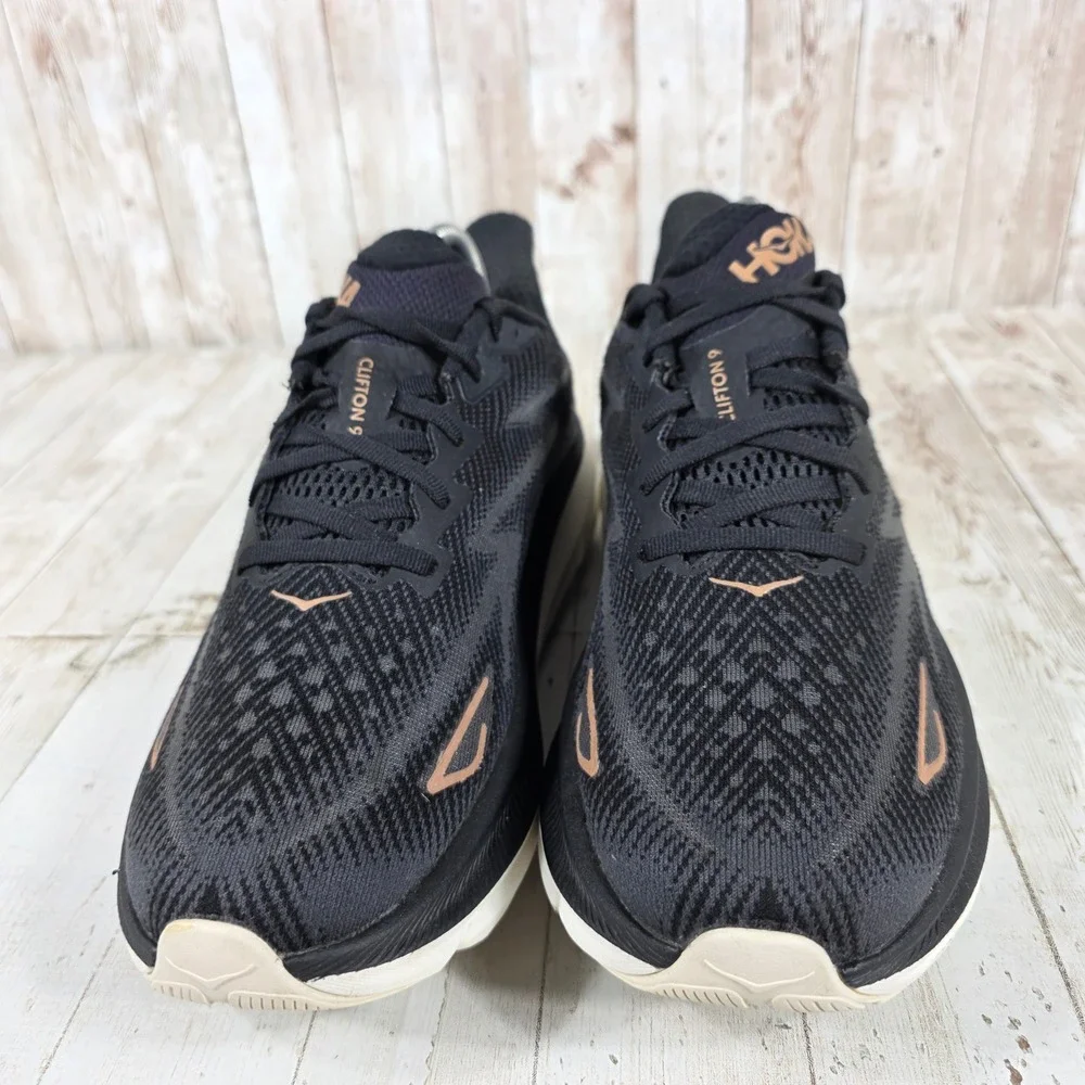 Hoka Clifton 9 Womens 9.5B Black Rose Gold Running Shoes 1127896-BRGL Sneaker